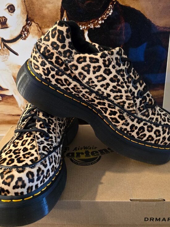 Dr. Martens Shoes - Dr. Martens Buzz 5 Eye Shoes Womens 11 Leopard Print Faux Fur Platform Oxfords